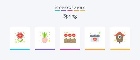 pacote de ícones de primavera plana 5, incluindo casa. pássaro. folha. data. páscoa. design de ícones criativos vetor