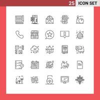 conjunto de 25 sinais de símbolos de ícones de interface do usuário modernos para mapa de desenvolvimento móvel de rota envelope elementos de design de vetores editáveis