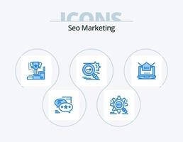 design de ícones do pacote de 5 ícones azuis de marketing de seo. pesquisar. chave. local na rede Internet. prêmio. ganhador vetor