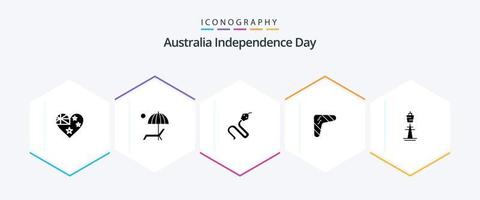 Dia da Independência da Austrália 25 pacote de ícones de glifos, incluindo viagens. bumerangue. verão. australiano. rei vetor