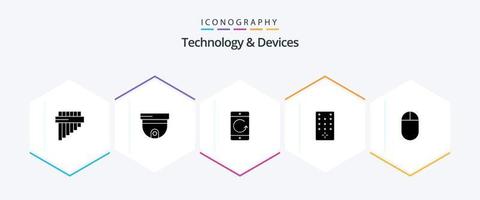 dispositivos 25 pacote de ícones de glifos, incluindo . hardware. celular. televisão. ao controle vetor