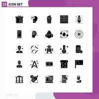 conjunto moderno de 25 glifos e símbolos sólidos, como romance em dinheiro para celular, amor elementos de design de vetores editáveis