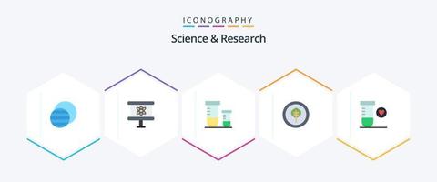 ciência 25 pacote de ícones planos, incluindo espaço. coração. poção. Ciência. biografia vetor