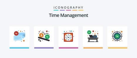 pacote de ícones plano de gerenciamento de tempo 5, incluindo hora. frente. tempo. mesa. relógio de parede. design de ícones criativos vetor