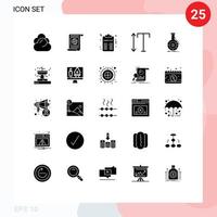 25 glifos sólidos universais definidos para análise de aplicativos da Web e móveis lista de escala de arquivo vertical elementos de design vetorial editáveis vetor