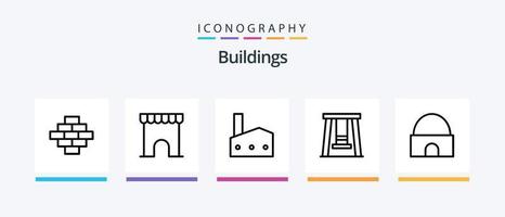 Pacote de ícones da linha 5 de edifícios, incluindo construção. Tribunal de Justiça. construção do castelo. edifício do tribunal. prédio. design de ícones criativos vetor