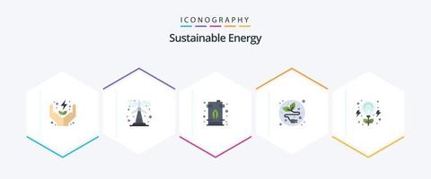 pacote de ícones planos de energia sustentável 25, incluindo energia. folha. pode. plugue elétrico. tanque vetor