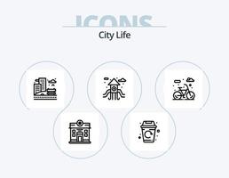 ícone da linha de vida da cidade pack 5 design de ícone. posto de gasolina. cidade. vida. estacionamento. vida vetor