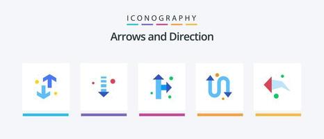 pacote de ícones de seta plana 5, incluindo . esquerda. direção. seta. repita. design de ícones criativos vetor