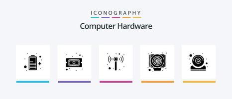 pacote de ícones de glifo 5 de hardware de computador, incluindo . isto. Wi-fi. hardware. fã. design de ícones criativos vetor