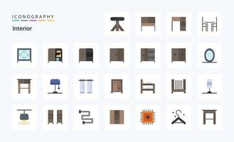 pacote de ícones de 25 cores planas interiores vetor