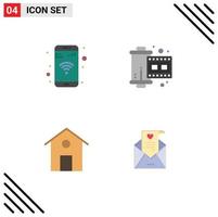 conjunto de ícones planos de interface móvel de 4 pictogramas de elementos de design de vetores editáveis de fotografia de casa de aplicativo wi-fi
