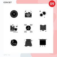 conjunto de 9 sinais de símbolos de ícones de interface do usuário modernos para livros de sol de educação de maçã estrelas elementos de design de vetores editáveis