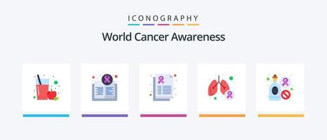 pacote de ícones plana 5 de conscientização mundial sobre o câncer, incluindo garrafa. câncer de pulmão. relatório. pulmão. Câncer. design de ícones criativos vetor