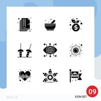 9 ícones criativos, sinais modernos e símbolos de dados de tecnologia, esportes, esgrima, elementos de design de vetores editáveis