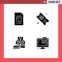 conjunto de 4 sinais de símbolos de ícones de interface do usuário modernos para arquivo de jaqueta de negócios elementos de design de vetores editáveis de trabalho de esporte