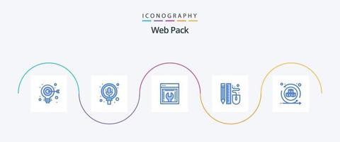 pacote de ícones azul 5 do pacote da web, incluindo ambiente 3D. lápis. avanço da web. caneta. desenho vetor