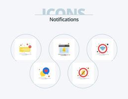 notificações planas icon pack 5 design de ícone. Wi-fi. notificação. mensagem. perceber. rede vetor