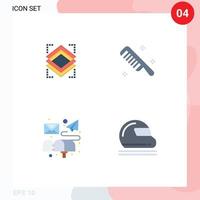 grupo de 4 ícones planos modernos definidos para elementos de design de vetores editáveis de correio cosmético de servidor de e-mail de camadas