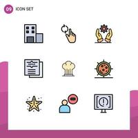 conjunto de 9 sinais de símbolos de ícones de interface do usuário modernos para menu de desenvolvimento de restaurante chef bebida elementos de design de vetores editáveis
