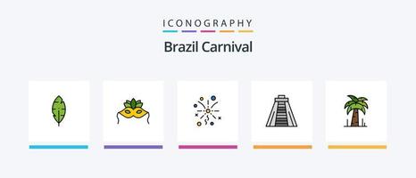 linha de carnaval do brasil cheia de 5 ícones incluindo brasil. mapa. bandeira. brasil. carnaval. design de ícones criativos vetor