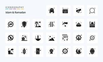 25 pacote de ícones de glifo sólido islã e ramadã vetor
