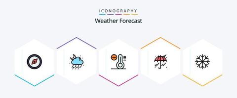 pacote de ícones de 25 linhas preenchidas para clima, incluindo . flocos de neve. diminuir. neve. chuva vetor