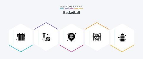 pacote de ícones de 25 glifos de basquete, incluindo loja. prédio. cesta. basquetebol. esporte vetor