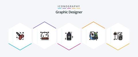 designer gráfico pacote de ícones de 25 linhas preenchidas, incluindo mouse. projeto. gráfico. criativo. chave vetor