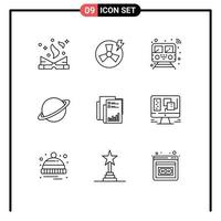 conjunto de 9 sinais de símbolos de ícones de interface do usuário modernos para marte lua transporte espacial de internet elementos de design de vetores editáveis