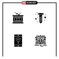 pacote de 4 sinais e símbolos de glifos sólidos modernos para mídia de impressão na web, como elementos de design de vetores editáveis de casa de parafusos de desfile wifi de bateria