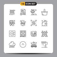 conjunto moderno de 16 contornos e símbolos, como cesta de férias de praia de piquenique de jogador, elementos de design de vetores editáveis