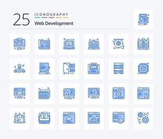 pacote de ícones de 25 cores azuis para desenvolvimento web, incluindo configuração. desenvolvimento. html. Conecte-se. desenvolvimento vetor