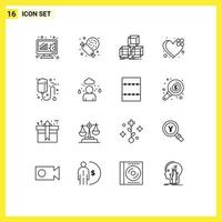 pacote de ícones vetoriais de estoque de 16 sinais e símbolos de linha para design de bolsa médica elementos de design de vetores editáveis