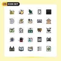 pacote de cores planas de linha preenchida de 25 símbolos universais de veículos futuros roda de bangladesh android elementos de design de vetores editáveis
