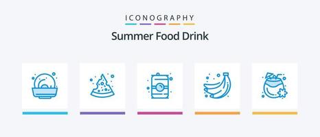 pacote de ícones de bebida de comida de verão azul 5, incluindo verão. suco de coco. pode. coco. verão. design de ícones criativos vetor