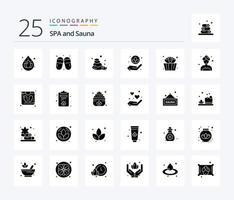 sauna 25 pacote de ícones de glifos sólidos, incluindo cuidado. lótus. sauna. sauna. lótus vetor