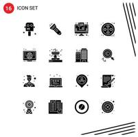 conjunto de 16 sinais de símbolos de ícones de interface do usuário modernos para aprender elementos de design de vetores editáveis de arte de pintura de carrinho de computador
