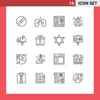 16 ícones criativos, sinais e símbolos modernos de caixa de correio de presente, postagem de vídeo, perfume, elementos de design de vetores editáveis