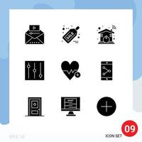 grupo de símbolos de ícone universal de 9 glifos sólidos modernos de mais batimentos cardíacos venda de ingressos médicos wifi elementos de design de vetores editáveis