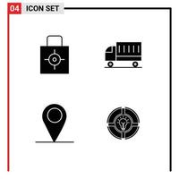 pacote de glifos sólidos de 4 símbolos universais de localização de entrega de segurança de caminhão chave elementos de design de vetores editáveis