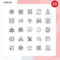 conjunto de 25 símbolos de símbolos de ícones de interface do usuário modernos para grãos de brinquedo web bebida papel editável elementos de design vetorial vetor