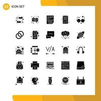 pacote de interface do usuário com 25 glifos sólidos básicos de óculos, dados de banho, porta, relatório, elementos de design vetorial editáveis vetor