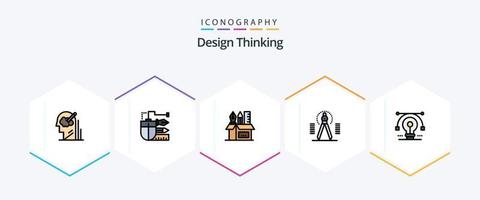 design thinking 25 pacote de ícones de linha preenchida, incluindo ferramenta. bússola. lápis. estacionário. lápis vetor
