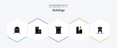 Pacote de ícones de 25 glifos de edifícios, incluindo lua. cidade. moderno. monumento. coluna vetor