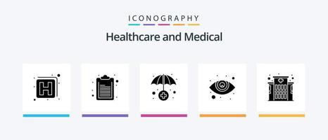 pacote de ícones de glifos médicos 5, incluindo . médico. hospital. prédio. design de ícones criativos vetor