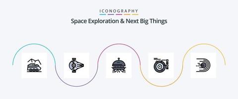 exploração espacial e próxima grande linha de coisas cheia de pacote de ícones plana 5 incluindo solar. órbita. enviar. modelo. ovni vetor