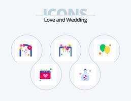 pacote de ícones planos de casamento 5 design de ícones. flores. amor. vinho. arco. decoração vetor
