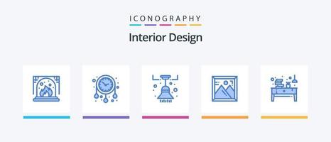 pacote de ícones de design de interiores azul 5, incluindo escritório. mesa. mobília. livro. foto. design de ícones criativos vetor