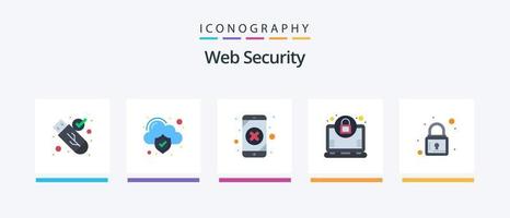 web security flat 5 icon pack incluindo . cadeado. dados. trancar. computador portátil. design de ícones criativos vetor